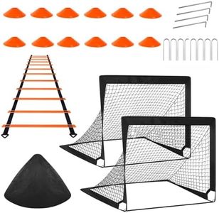 Soccer Goals, FOME Folding Portable Outdoor Kids Football Goal Set for Backyard 2 Set 4x3 ft Soccer Net,12 Soccer Cones, Agility Ladder & Carry Bag, Soccer Training Equipment for Kids Youth Toddler