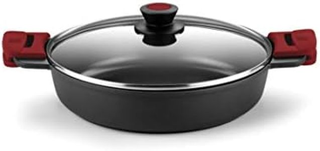 BRA Premiere Cacerola Baja 28 cm, Aluminio Fundido, Tricapa, Revestimiento Antiadherente reforzado, 2 asas de Silicona Desmontables, Apta para todo tipo de Cocinas incluida Inducción, color Rojo