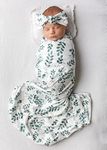 Vollmic Newborn Baby Girl Baby Boy Unisex Receiving Blanket Swaddle Blanket Swaddle Set with Matching Headband and Hat (Green)