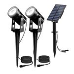 T-SUN Solar Spotlights, 2-in-1 Solar Landscape Spotlights with 9.8ft Cable, 3W Big Solar Panel Run for 12hrs, 2 Lighting Modes, Waterproof Outdoor Solar Uplight for Yard,Pathway,Lawn,Patio Etc.