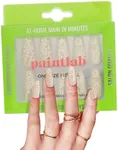 PaintLab Press-On Nails Manicure Kit, Beige Lace - Coffin, 30-Piece Set, Long-Lasting Fake Nails with Glue, File, Prep Pad & Cuticle Stick