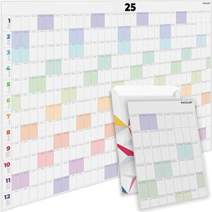 PACKLIST Wall Year Planner 2025, Annual Calendar 2025, Large Poster XXL, DIN A1, 84 x 60 cm, Year Planner to Strengthen Family, Study and Work Organisation