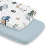 Sweet Jojo Designs Construction Truck Boy Baby Bassinet Sheets Fitted Sheet Set Infant Newborn Nursery Oval Rectangle Hourglass Mattress 2p Blue Grey Green Transportation Zone Vehicles Bulldozer Crane