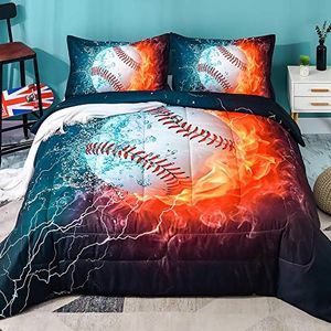 Andency Baseball Comforter Set Queen(90x90 Inch), 3 Pieces(1 Baseball Comforter, 2 Pillowcases) Sport Microfiber Comforter Set Bedding Set for Kids Boys Teens