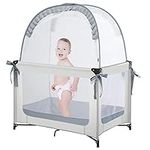 L RUNNZER Pack N Play Tent, Baby Pop Up Crib Tent to Keep Baby in, Crib Net for Pack and Plays, Mini Cribs & Play Yards to Stop Baby from Climbing Out, Pop Up Design & Breathable Mesh Crib Canopy