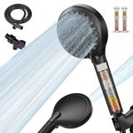 Handheld Shower Head with Filter, High Pressure 10 Spray Modes and Power Wash Mode for Cleaning, Include 3 Replaceable Filter Reduce Chlorine Soften Hard Water, Shower Head with Hose, (Matte Black)