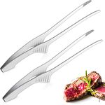 Korean and Japanese BBQ Tongs Self-Standing Grill Tongs Non-Slip Cooking Utensils Stainless Steel Tongs for Serving Food, Salad, Camping, Barbecue, Buffet, Oven with Support Stand (Silver, 2 Pieces)