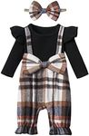 Queenstyle Baby Girl Clothes 12-18 Month Baby Girl Outfits Baby Girls' Clothing Onesie Baby Girl Outfits Long Sleeve Jumpsuit Baby Girl Fall Winter Outfits Black Plaid Romper Infant Girl Clothes