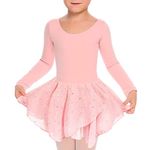 TUONROAD Baby Girls Pink Ballet Dress Gymnastics Leotards for Girls Long Sleeve Cross Straps Kids Children O-Neck Costumes with Tutu Dress 3-4 Years，110