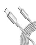 Anker USB C to Lightning Cable New Nylon (10ft, MFi Certified) for iPhone 14/14 Pro/13/13 Pro/12 Pro Max /12/11 /X/XS/XR/ 8 Plus/AirPods Pro, Supports Power Delivery (10ft, Silver)