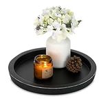 Black Round Decorative Coffee Tray: Hanobe Wooden Trays for Coffee Table Centerpieces Dining Room Circle Wood Ottoman Serving Tray for Bathroom Kitchen Counter Candle Holder