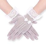 Lace Gloves, Elegant Short Gloves Lace Gloves Women with Tie Wrist Glove Rhinestone Bow for Wedding Party Cosplay