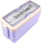 Bento Box Lunch Box, 3 Layer Stackable Lunch Box with Spoon & Fork, 3 Compartment Bento Lunch Box, Wheat Fiber Meal Prep Container BPA-Free Microwave Safe