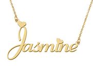 18k Gold Plated Jasmine Heart Name Pendant Charm Necklace for Womens Birthday Graduation Stainless Steel Jewelry