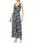 Marina Women's Long Embroidered V Front and Back Gown, Navy, 10