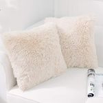 NordECO HOME Pack of 2 Faux Fur Cream Cushion Covers Luxury 45 x 45 cm Fluffy Decorative Fuzzy Square Throw Pillow Case 18 x 18 for Sofa Decor