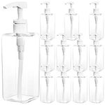 Okllen 12 Pack 16 Oz Plastic Pump Bottles, Empty Refillable Container Liquid Soap Dispenser for Shampoo, Lotion, Cleaning Products, Kitchen, Bathroom, Clear Square