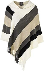 Ferand Women's Striped Poncho Sweater Cozy Knit Fringe Shawl Wraps with Hood for Fall Winter
