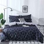 Loussiesd Double Duvet Cover Gray Blue, Soft Geometric Diamond Pattern Bedding Cover, Luxury Cool Lightweight Microfiber 3 pc Set with Zipper- Best Modern Style Comforter Cover for Kid Young