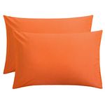 FLXXIE 2 Pack 100% Brushed 1800 Microfiber Plain Queen Pillowcases, Wrinkle and Stain Resistant, Soft and Cozy Envelope Closure Bed Pillow Cases, Orange, 50x75 cm