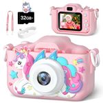 Anesky Kids Camera, 1080P HD Digital Camera Toy for Ages 5-7, Educational Learning Toy with 32GB TF Card, Best Christmas & Birthday Gift for Boys & Girls 3 4 5 6 7 8 9 10 11 12 Year Old, Pink