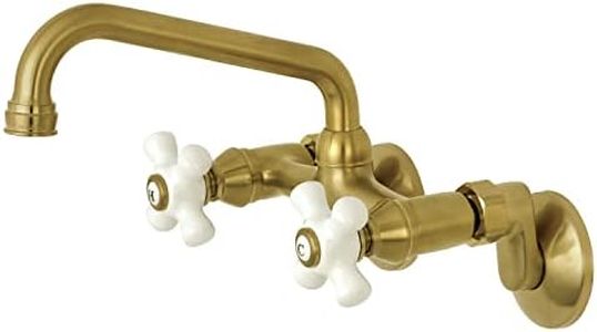 Kingston Brass KS613SB 2-Handle Wall Mount Kitchen Faucet, Brushed Brass, 6.94 x 4.88 x 2.75