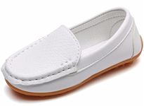 PPXID Toddler Little Kid Boys Girls Slip-on Loafers Dress Flat Oxford Shoes Solid Color Mocassins-White 6 US Size