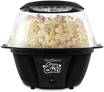 West Bend 82707B Stir Crazy Electric Hot Oil Popcorn Popper Machine with Stirring Rod Offers Large Lid for Serving Bowl with Improved Butter Melting, 6-Quart, Black