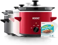 KOOC Small Slow Cooker, 2-Quart, Free Liners Included for Easy Clean-up, Upgraded Ceramic Pot, Adjustable Temp, Nutrient Loss Reduction, Stainless Steel, Red, Round