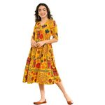 Stylish Beautiful Yellow Printed Anarkali Kurti for Women's Ethnic Wear Festive Gown (Yellow) 8