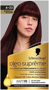 Schwarzkopf – Oleo Suprême – Coloration Permanente à l’Huile – Couleur et Eclat Longue Durée – sans Ammoniaque – Couvre 100% des Cheveux Blancs – HaptIQ Système – Bordeaux Velours 4-23