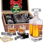 Whiskey Decanter Gift Set by Royal Reserve | Husband Birthday Gifts Artisan Crafted Chilling Rocks Stones Scotch Bourbon Holder – Gift for Men Dad Boyfriend Anniversary