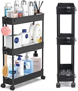 BYUNER Slim Storage Cart with Wheels 3 Tier Kitchen Trolley Bathroom Storage Organizer Spice Cart Rolling Utility Cart Home Storage Organisation Laundry Shelving Room Storage Trolley