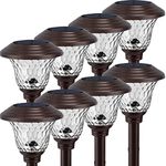 BEAU JARDIN 8 Pack Solar Pathway Lights Outdoor Waterproof Bright LED Solar Landscape Lights Garden Stake Glass Stainless Steel Auto On/Off Wireless Lighting for Garden Yard Walkway Bronze BG1691