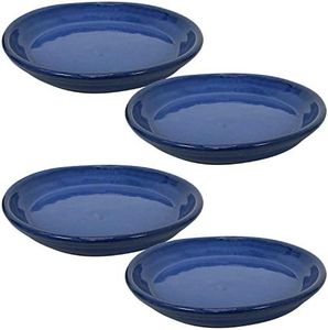 Sunnydaze Ceramic Outdoor Flower Pot Saucers Set of 4 - UV- and Frost-Resistant - Imperial Blue Glazed Finish - 9-Inch