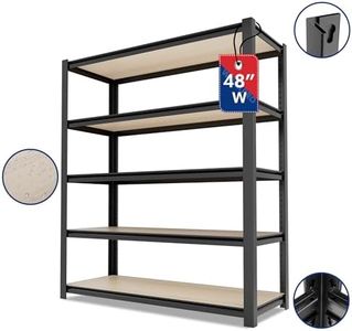 WORKPRO House 5-Tier Shelving Unit, Adjustable Heavy Duty Storage Shelves, Wood Grain Pattern, Waterproof Board, 3000lbs Boltless Shelving for Kitchen, Living Room, Garage, 48"W x 24"D x 72"H, Black