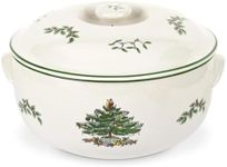 Spode Christmas Tree Round Covered Deep Casserole Dish (8.75" x 5") - Festive Holiday Serveware & Vintage Christmas Table Centerpiece - Fine Earthenware Classic Holiday Bakeware