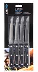 Chef aid Stainless Steel Serrated Steak knife set, Set of 4 Durable Multipurpose Kitchen Knives with Comfort grip, ERGONOMIC - non-slip, rust resistant, sharp dinner Table Knife Set, Black