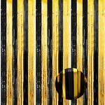 SAHMVER 3 Pcs Foil Fringe Curtain 3.3 ft x 8.2 ft Black Gold Metallic Tinsel Curtains Streamers for Photo Backdrop, Doorways, Party Decorations for Birthdays, Baby Showers, Wedding