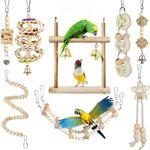 8 PCS Wooden Parrot Chew Toy Set - Includes Wooden Swings, Soft Ladders, Cloud Ladders, and Wooden Rotating Stairs - 8 Pieces in Total for Bird Toys and Parrot Enrichment