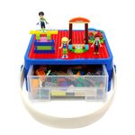 Bins & Things Lego-Compatible Storage Container with Lego Compatible Building Baseplate Lid Toy Carrying Case with Handle - Lego Organizer, Brick Toy Storage Organizer - Lego Bin Storage