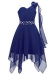 CHICTRY Kids Girls 3D Applique Flower High Low Dress Pleated Chiffon Wedding Bridesmaid Formal Prom Dress Navy Blue 9-10 Years