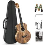 Caramel CB207 Acacia Baritone Acoustic Electric Ukulele with Truss Rod with Additional Strings, Padded Gig Bag, Strap and EQ cable