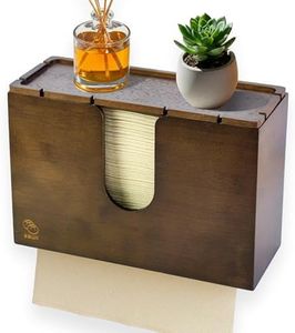 eBun Bamboo Paper Towel Dispenser - Multifold, C Fold & Trifold Paper Towel Holder, Wood Bathroom Wall Mount Napkin Dispenser, Folded Towel Holder Countertop, Commercial Hand Towel Dispenser, Brown