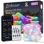 Lichaser 100FT RGB+IC IP68 Outdoor LED Strip Lights Waterproof, DIY, Chasing, Segment RGB Flow LED Strip Work with BT APP and RF Remote for Outdoor