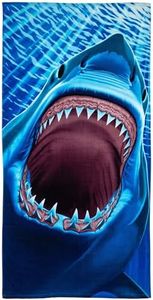 Dawhud Direct Great White Shark Beach Towel for Boys Shark Bath Towel Print 30" x 60" Pool Towel Super Soft Plush Cotton Shark Towel for Shark Lovers Beach Towels