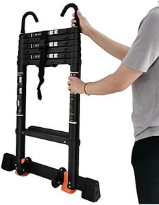 Foldable Attic Stairs Black Telescopic Ladders Wall Mounted Stairs Telescoping Ladder with Detachable Hook & for RV Rooftop Tent Attic Folding Ladder Loft Stair