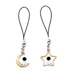 KIPZO® Pack of 2 Moon star Astronaut Pendant Phone Charms cute for girls Cell smart Phone Hanging Keychain rope Accessories necklace chain Lanyard thread Ornament decor with Smart Round Zip Carry case Pouch