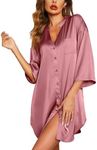 Ekouaer Women's Silk Nightgown for Women Satin Sleep Shirt Button Down Night Shirts Sleepwear Purple Red