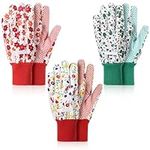 Firtink 3 Pairs Gardening Gloves for Women, Ladies Garden Gloves Gardening Working Gloves Floral Garden Gloves with Elastic Cuffs for Yard, Cleaning